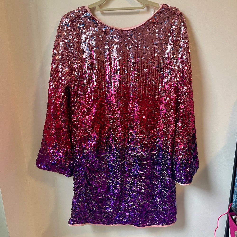 Modcloth Pink Purple Ombré Backless Sequin Mini Dress, Size L